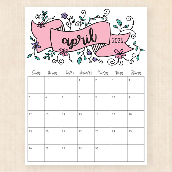april 2026 calendar luminous lillies