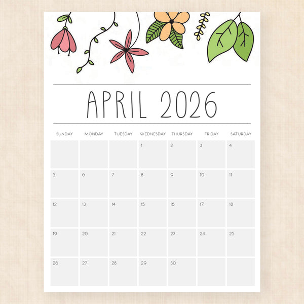 april 2026 calendar opulent orchids