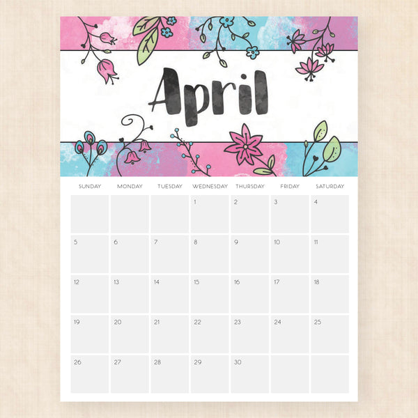 april 2026 calendar brilliant blossoms