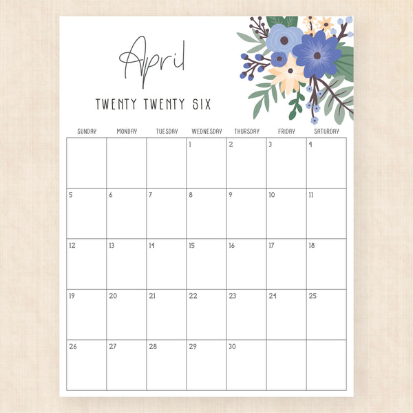 april 2026 calendar petunia punch
