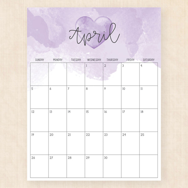 april 2026 calendar colorful crush