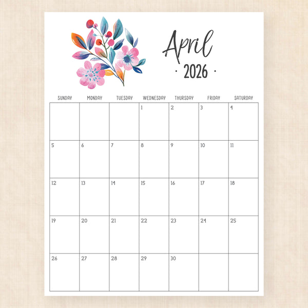 april 2026 calendar hibiscus harmony