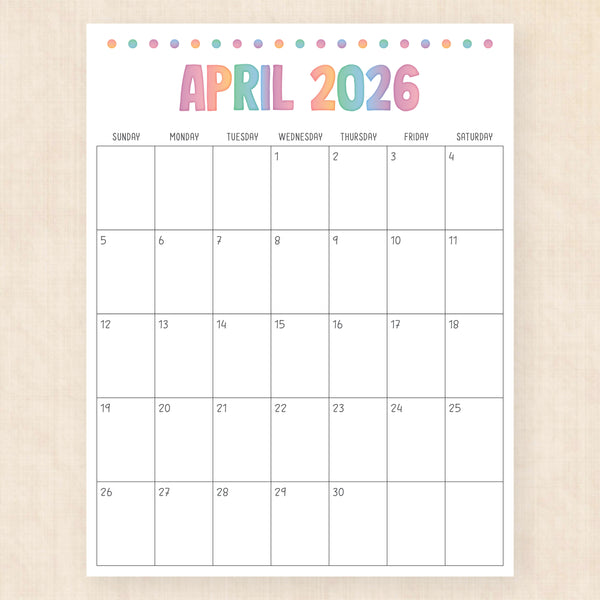 april 2026 calendar electric echo