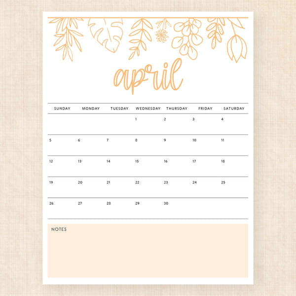 april 2026 calendar delicate daffodils