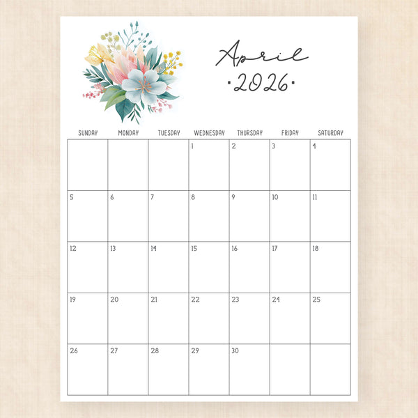 april 2026 calendar pastel paradise
