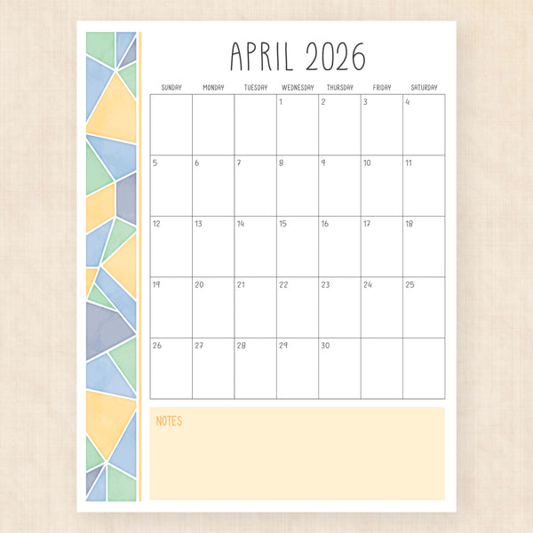 april 2026 calendar midsummer mosaic