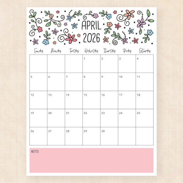 april 2026 calendar lovely lillies