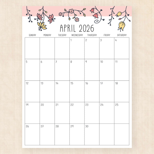 april 2026 calendar sunlight solace