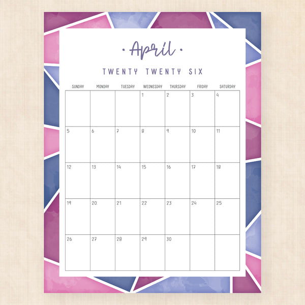 april 2026 calendar midnight mosaic