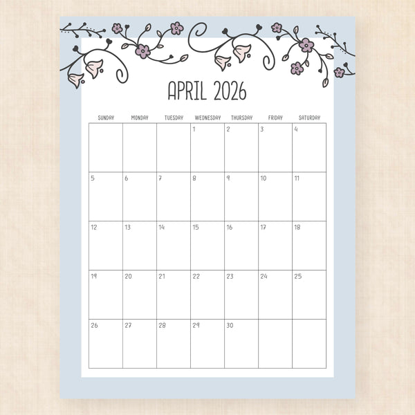 april 2026 calendar vintage vines