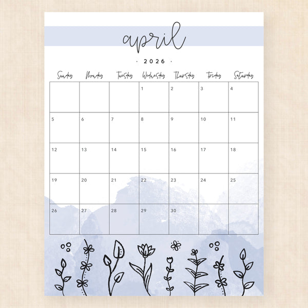 april 2026 calendar springtime splash