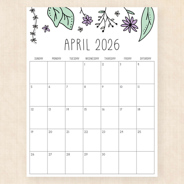 april 2026 calendar rhododendron rain