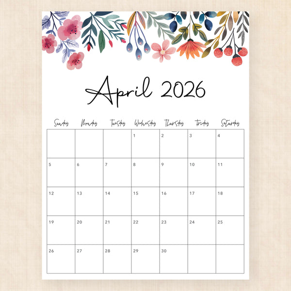 april 2026 calendar floral fantasy