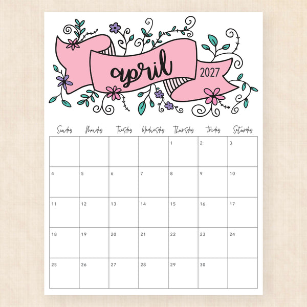 april 2027 calendar luminous lillies