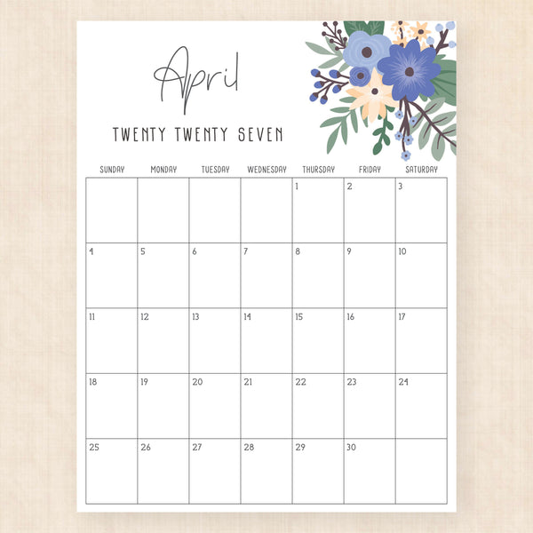 april 2027 calendar petunia punch