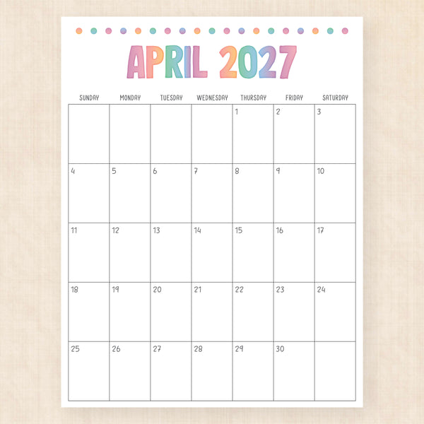 april 2027 calendar electric echo