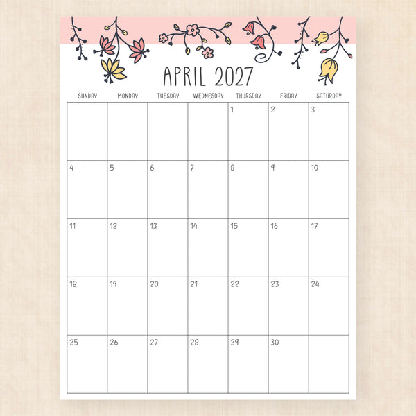 april 2027 calendar sunlight solace
