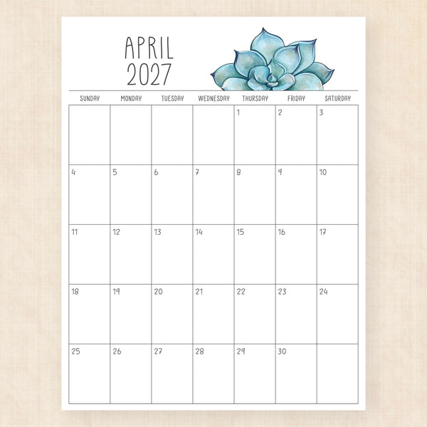 april 2027 calendar sunkissed succulents