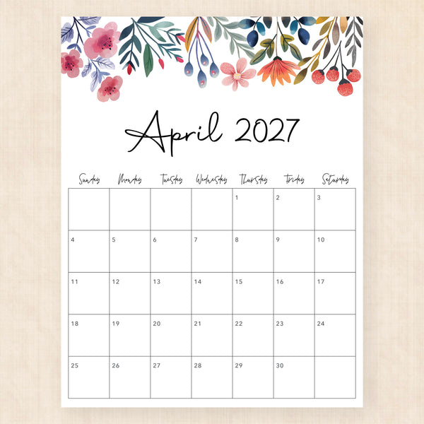 april 2027 calendar floral fantasy
