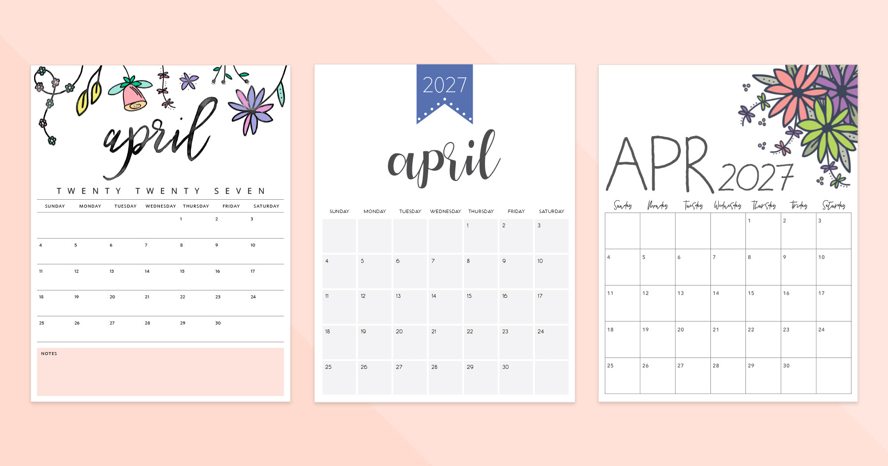 April 2027 Calendar · Printable PDF Templates