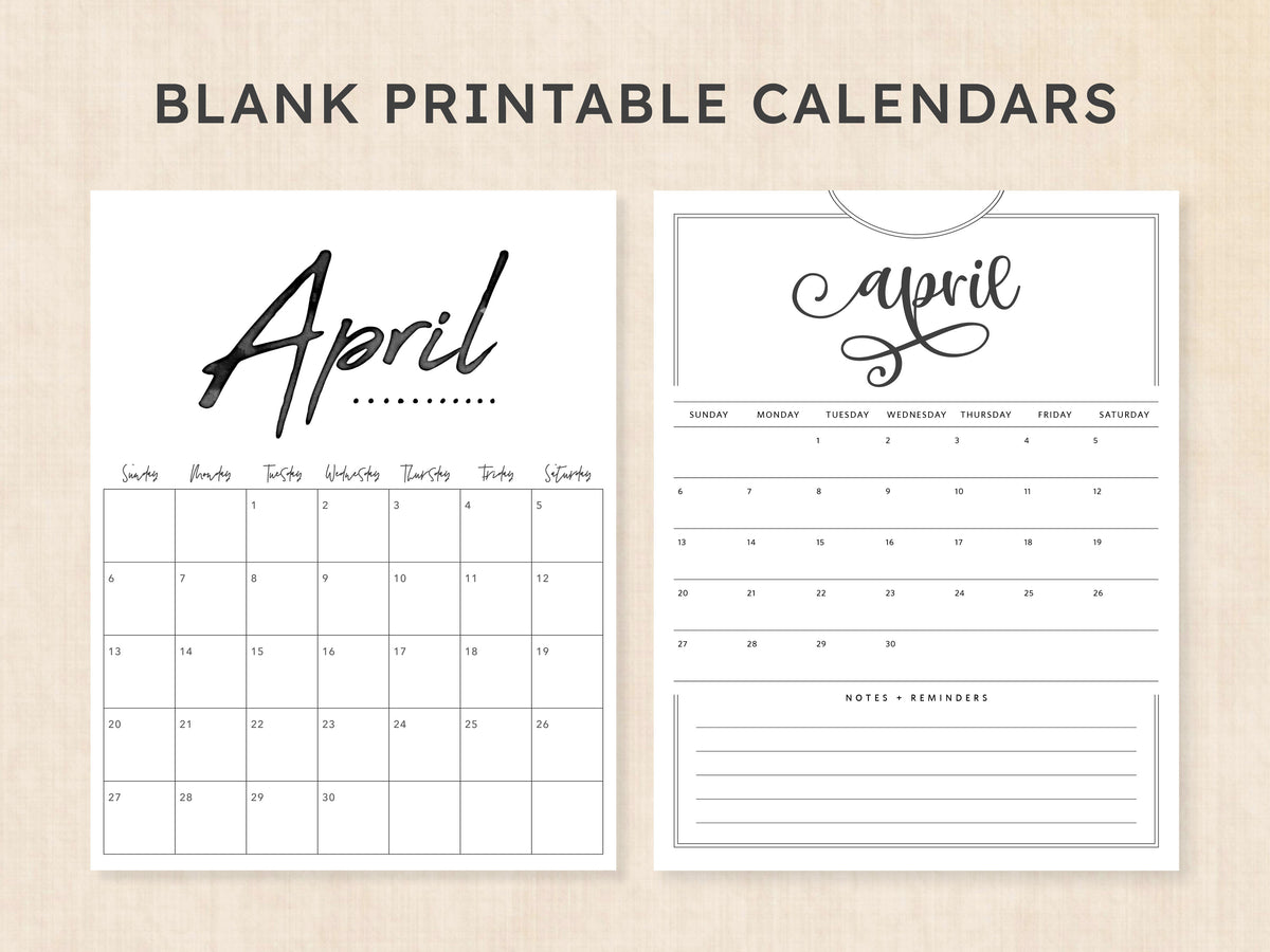 April Calendar Printable PDF Template