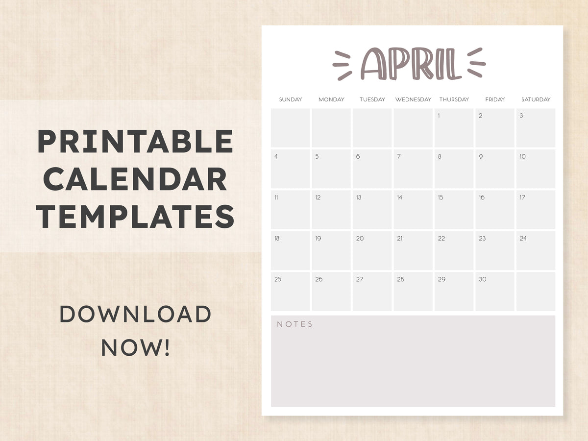 April Calendar · Printable PDF Template