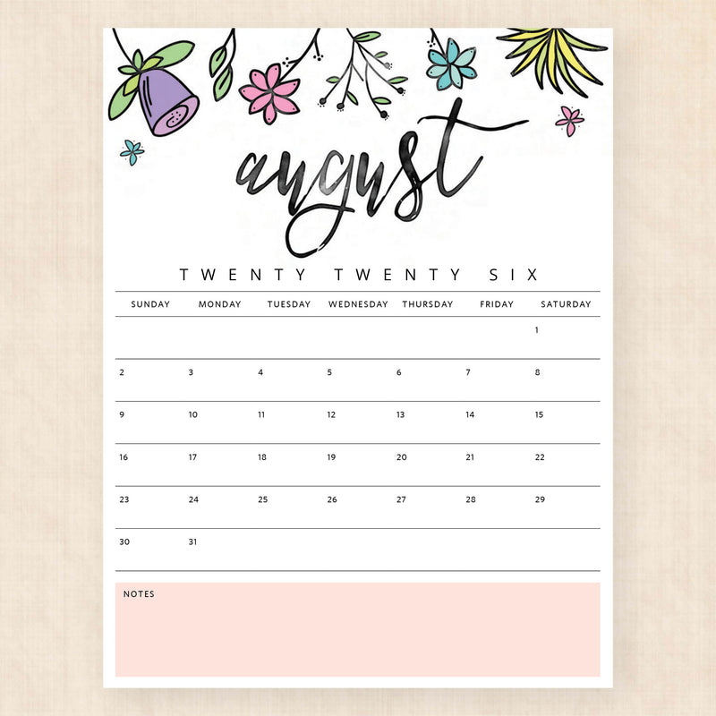 august 2026 calendar playful prairie