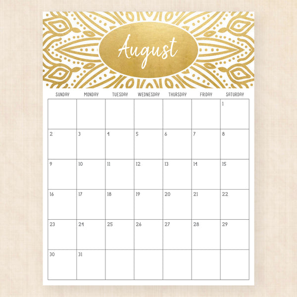 august 2026 calendar golden glamour