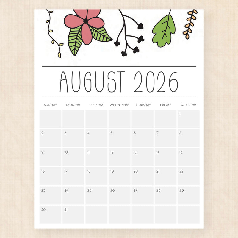 august 2026 calendar opulent orchids
