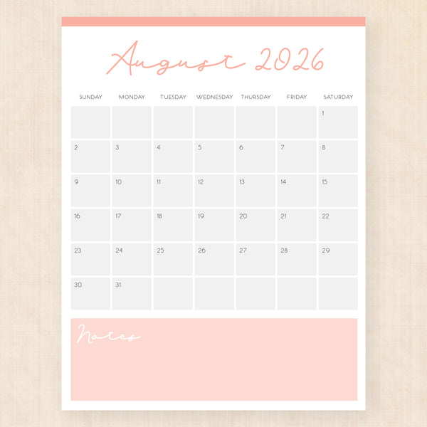 august 2026 calendar serene symphony