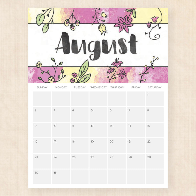 august 2026 calendar brilliant blossoms