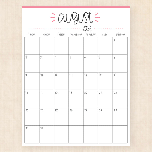 august 2026 calendar buzzy burst