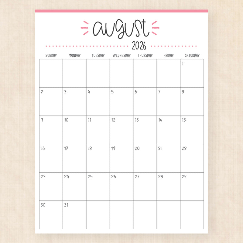august 2026 calendar buzzy burst