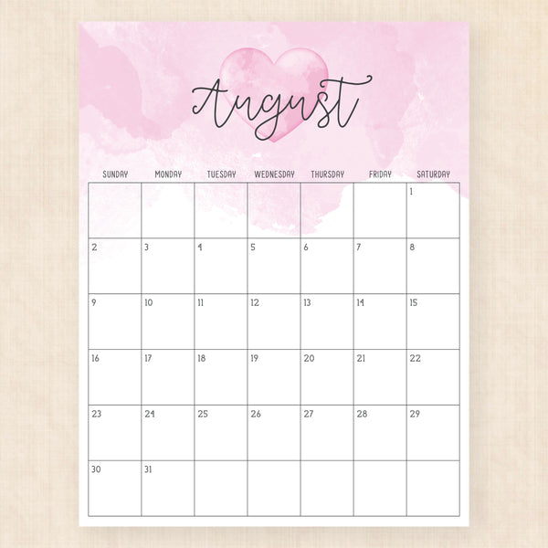 august 2026 calendar colorful crush