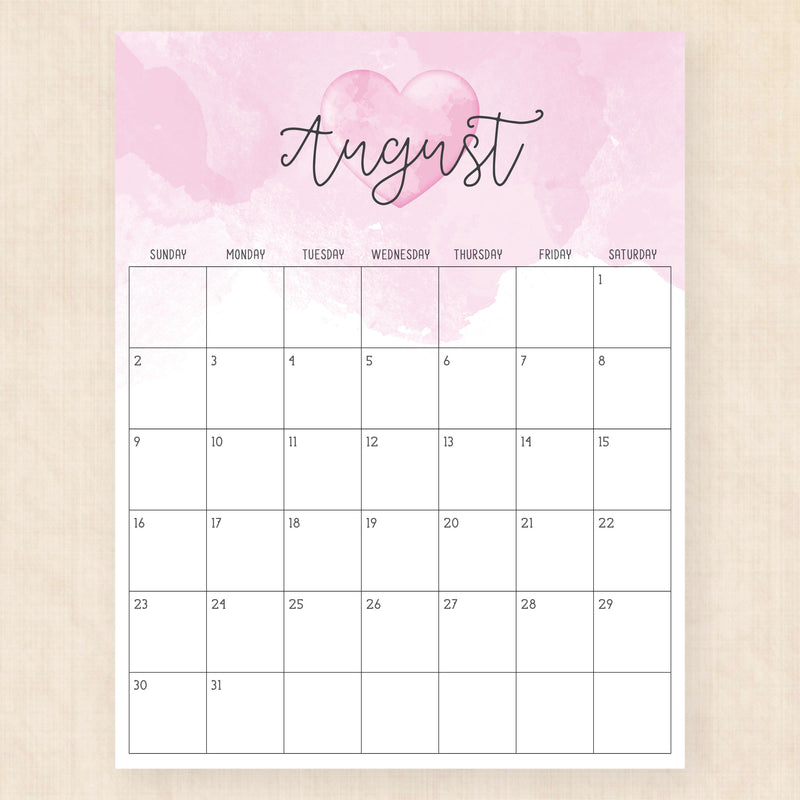 august 2026 calendar colorful crush