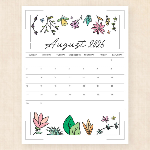 august 2026 calendar azalea anthem