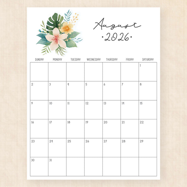 august 2026 calendar pastel paradise