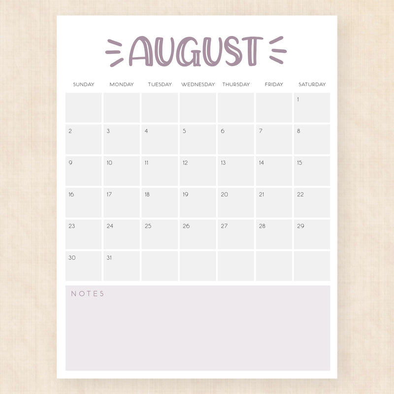 august 2026 calendar sassy splash