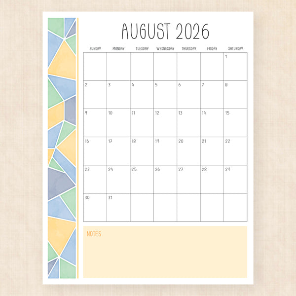 august 2026 calendar midsummer mosaic