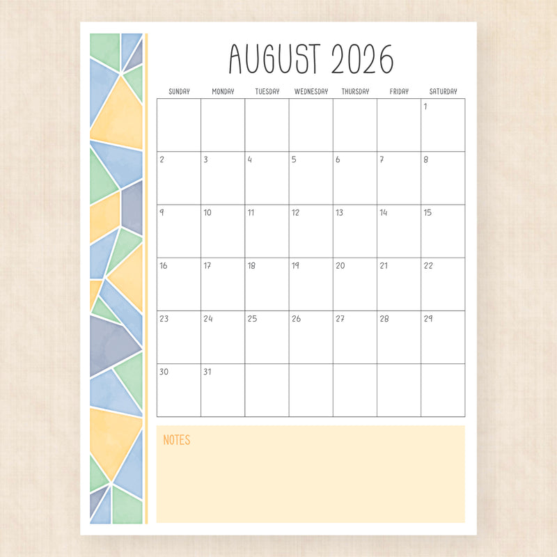 august 2026 calendar midsummer mosaic