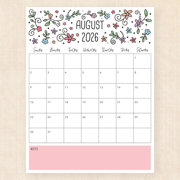 august 2026 calendar lovely lillies