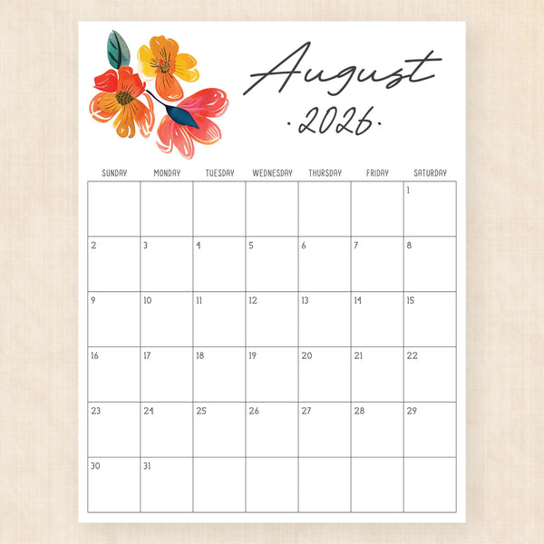 august 2026 calendar tropical treasure