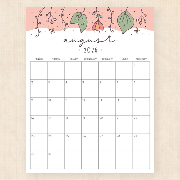 august 2026 calendar tropical treasure