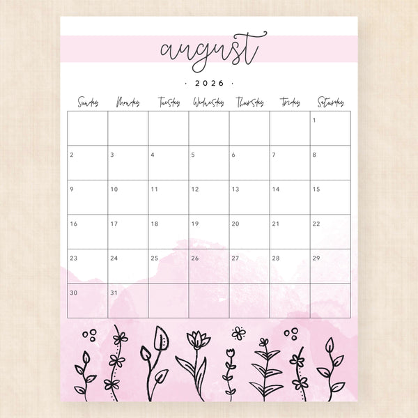august 2026 calendar springtime splash