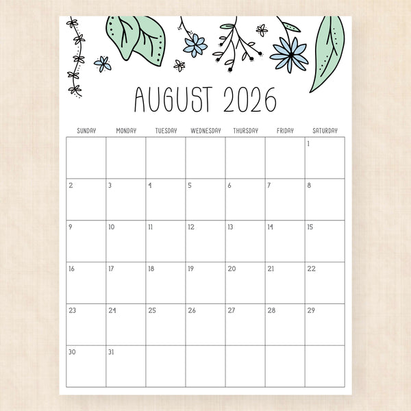 august 2026 calendar rhododendron rain