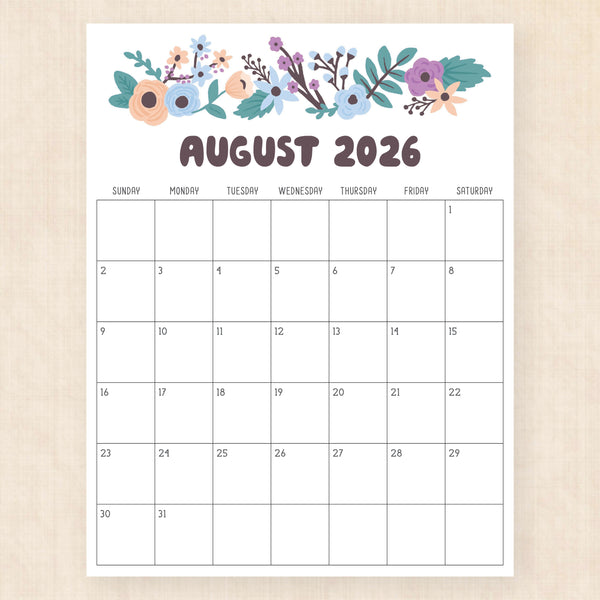 august 2026 calendar driftwood dreams
