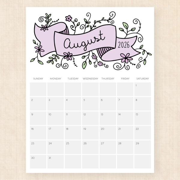 august 2026 calendar lavish lillies