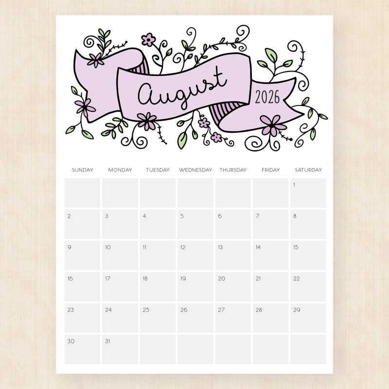 august 2026 calendar lavish lillies