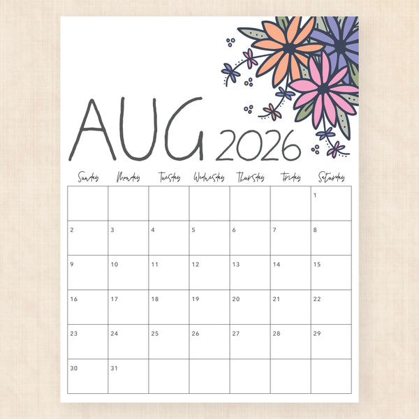 august 2026 calendar dapper daisies