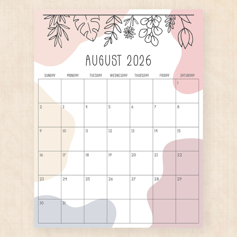 august 2026 calendar rustic rhapsody
